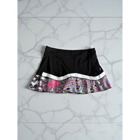 SOFIBELLA Black Ruffle Multicolor Paisley Tennis Pickleball Skort Size Large - Picture 1 of 10